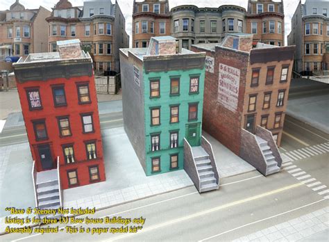 N Scale Buildings - 3 Row Houses - PRE-CUT Cardstock (PAPER) Kit RWHN1 | eBay