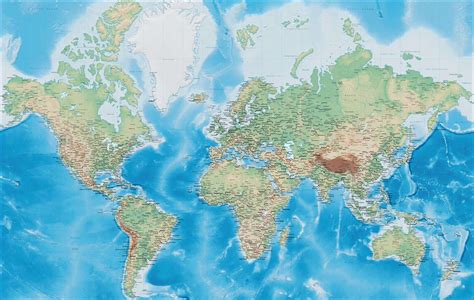 World Digital Terrain Map - Mercator Projection, Europe Centered