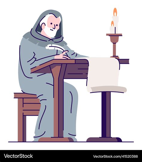 Monk copying manuscripts semi flat rgb color Vector Image