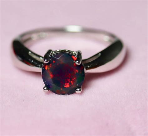 Natural black opal, black opal ring, classic silver ring, opal promise ring, opal solitaire ...