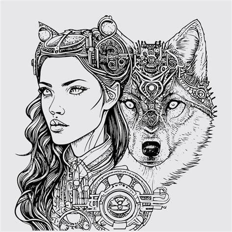 Premium Vector | Girl with the wolf is a striking sight a powerful duo hand drawing illustration