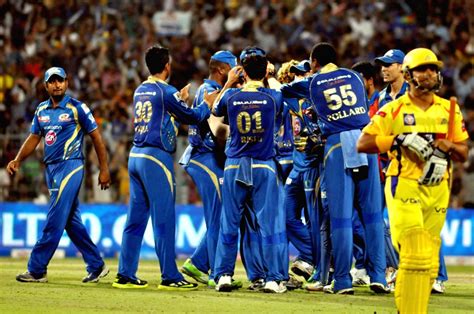 MI team photo session at the ground during the IPL final match between Mumbai Indians and ...