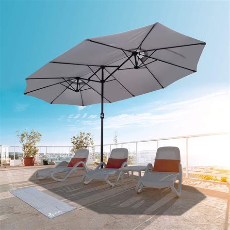 VOUNOT 4.6m Garden Parasol Rectangular, Extra Large Patio Double-Sided Sun Umbrella, uv ...