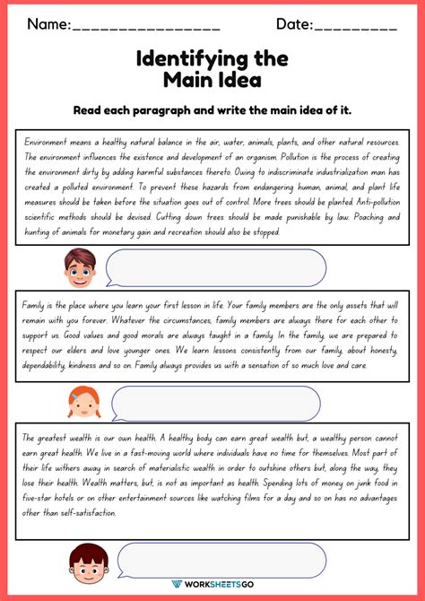 Identifying The Main Idea And Supporting Details Worksheets