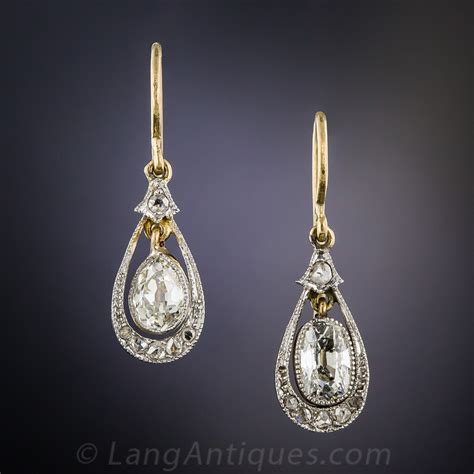 Antique Pear-Shaped Diamond Drop Earrings - Vintage Jewelry