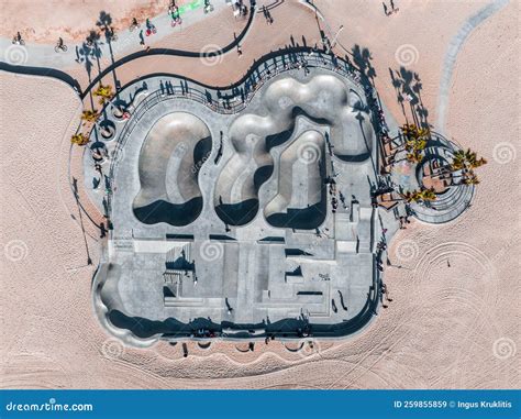 Aerial View of the Skatepark of the Venice Beach in LA, California ...