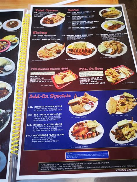 Menu at The Gumbo Seafood restaurant, Refugio