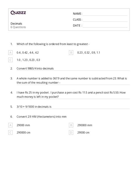 50+ Decimals worksheets for 3rd Class on Quizizz | Free & Printable