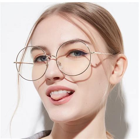 XojoX Oversized Round Glasses Frame Women Men Fashion Transparent Glasses Unisex Metal Spectacle ...