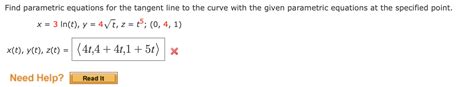 Solved Find parametric equations for the tangent line to the | Chegg.com