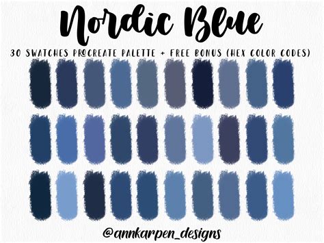 Nordic Blue Procreate Palette, 30 HEX Color Codes, Instant Digital ...