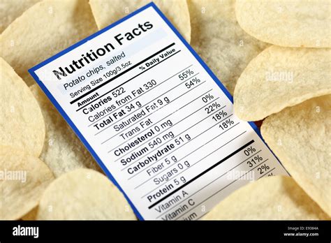 Nutrition facts of salted potato chips with potato chips background ...