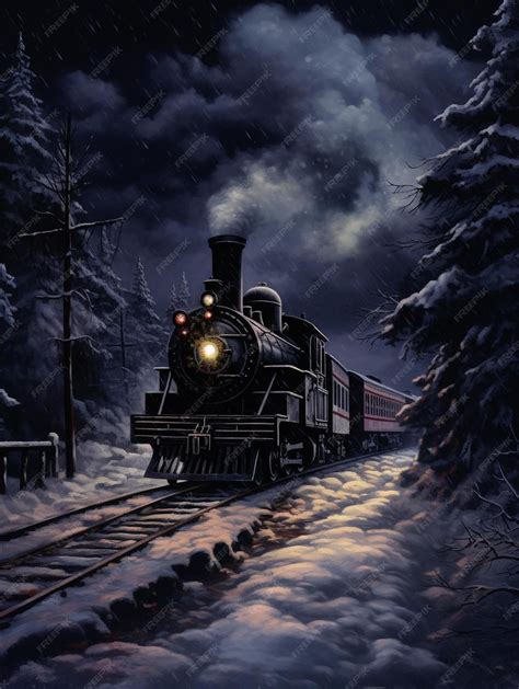 Premium AI Image | a painting of a train going down the tracks in a ...