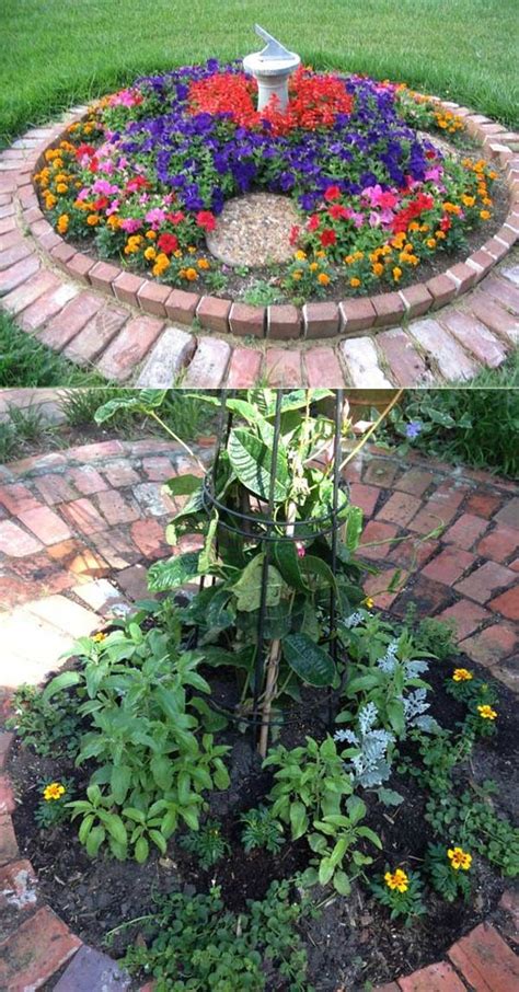 Circular flower bed from recycled bricks. | Camas de jardín, Jardinería de hadas, Jardines