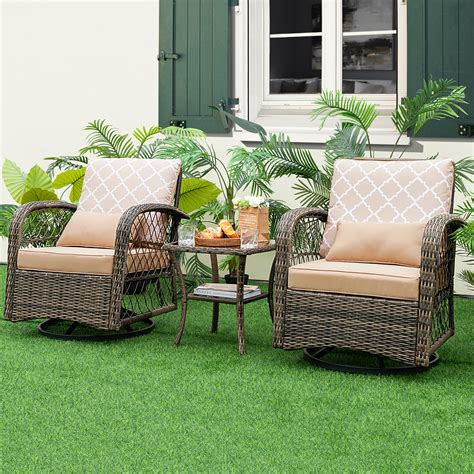 Costway Patio 3PCS Wicker Swivel Rocker Set 2 Rocking Chairs 360 ...