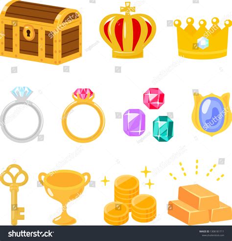 Illustration Set Treasure Jewels Gold Coins Stock Vector (Royalty Free ...