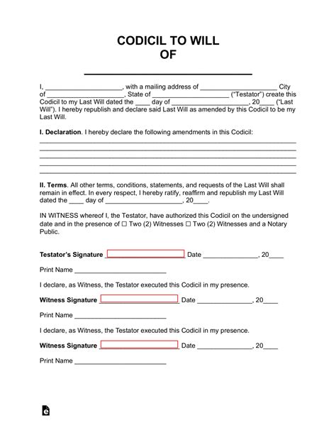 Free Codicil to Will Form - PDF | Word – eForms