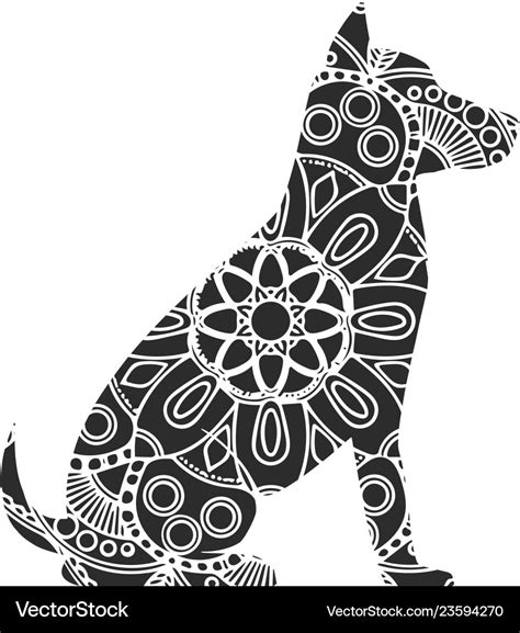 Dog ornaments animal drawing with floral ornament Vector Image