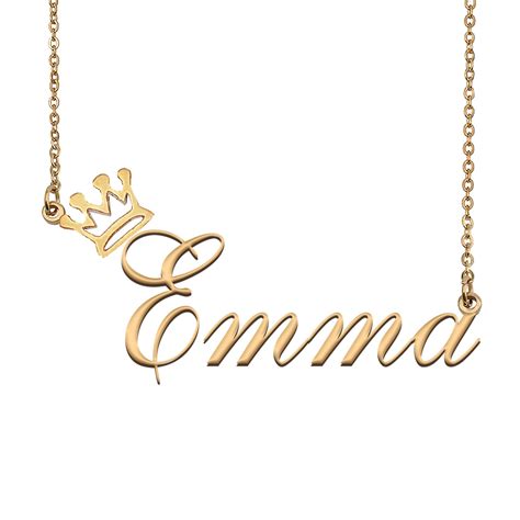 Emma Name Necklace With Crown Name Necklace Gold Custom Name - Etsy