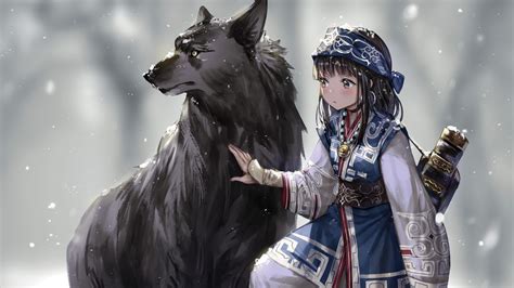 wolf, fantasy art, original characters, winter, anime, snow, anime girls, HD Wallpaper | Rare ...