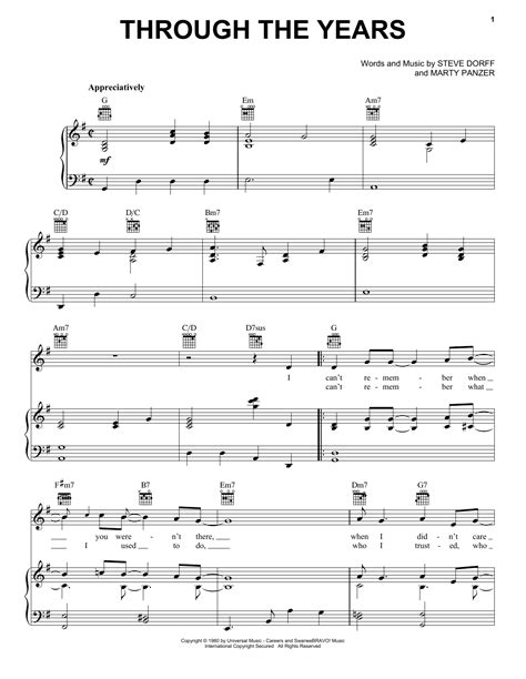 Kenny Rogers "Through The Years" Sheet Music Notes | Download Printable ...