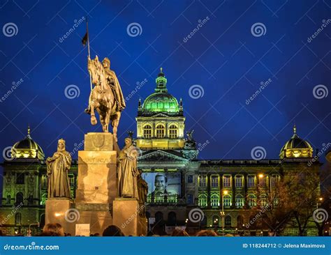 St. Wenceslas Statue on a Wenceslas Square, Prague Editorial Photography - Image of evening ...