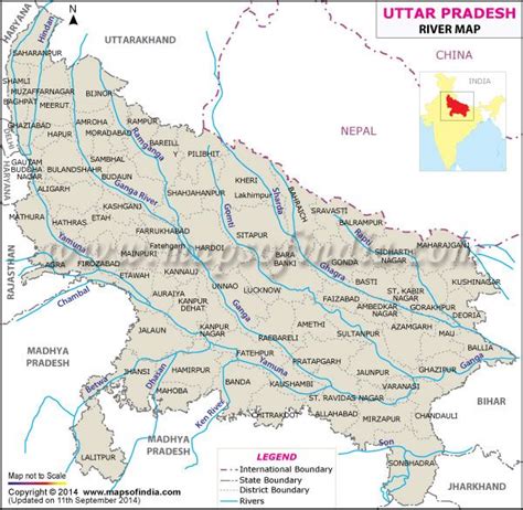 River maps of Uttar Pradesh show the names of the major rivers as well as their tributaries and ...