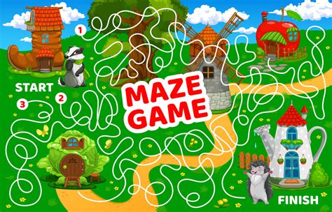 Labyrinth maze game cartoon fairy house buildings 21519820 Vector Art ...