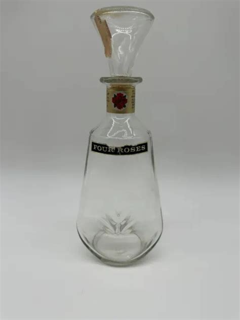 VINTAGE FOUR ROSES Bourbon Whiskey Decanter Clear Bottle With Lid Ky ...