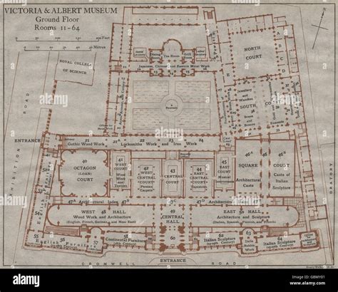 VICTORIA & ALBERT MUSEUM. Ground floor vintage plan. South Kensington, 1919 map Stock Photo - Alamy