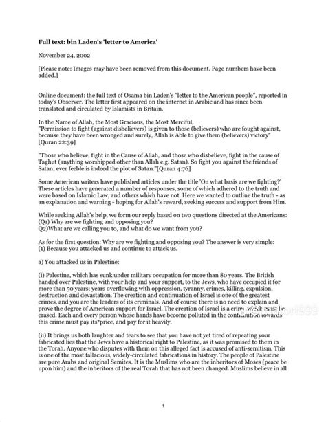 Osama Bin Laden Letter to USA Full Text