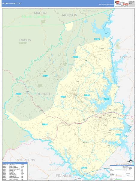 Oconee County, SC Zip Code Wall Map Basic Style by MarketMAPS