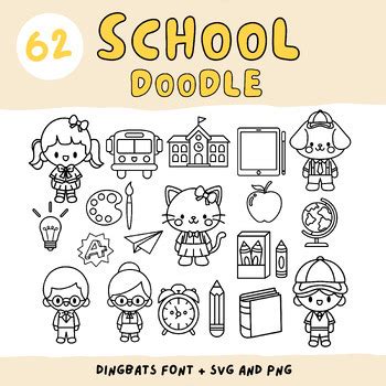 School Doodle Font + Outline Clipart by Babymimiart | TPT