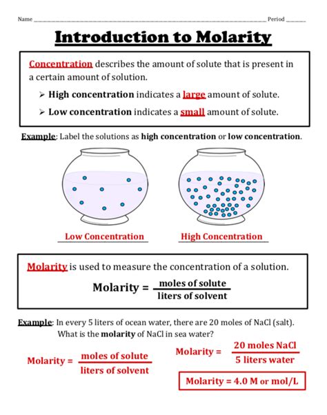 Calculating Molarity Worksheet