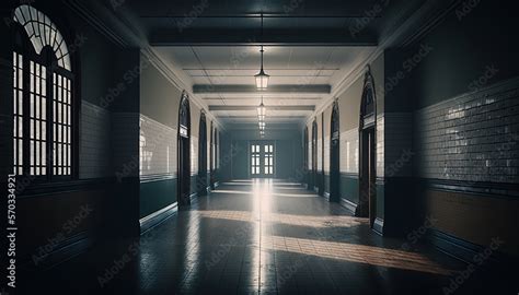 empty school hallway corridor dark and empty, design concept generative ai Stock Illustration ...