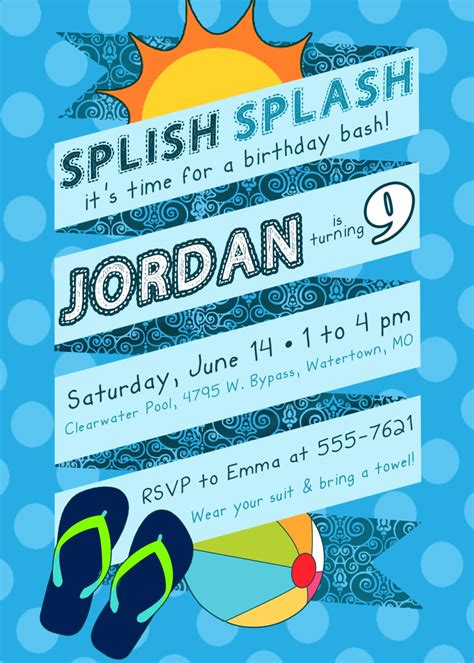 SWIM PARTY Themed Birthday invitation POOL Themedigital | Etsy