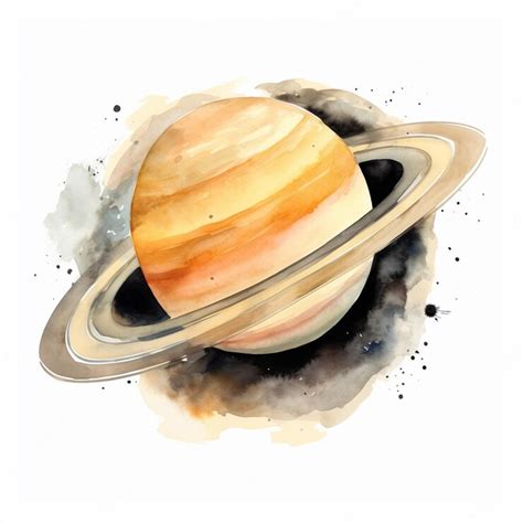 Premium Photo | A watercolor painting of saturn with a black and grey background.