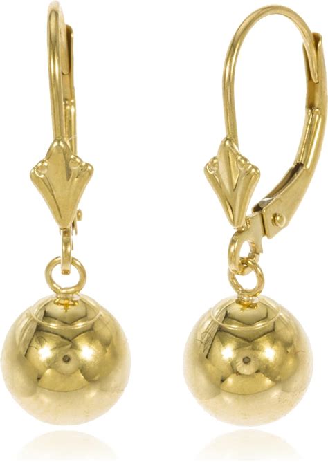 JOTW 14K Yellow Gold 8mm Dangle Ball Drop Leverback Earrings: Amazon.co.uk: Clothing