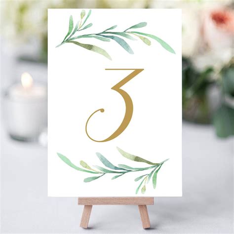 Greenery wedding table numbers template, printable reception table ...