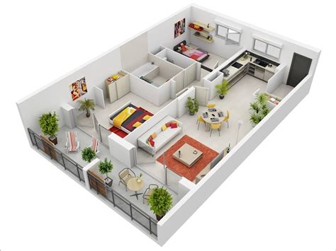 10 Awesome Two Bedroom Apartment 3D Floor Plans | Architecture & Design