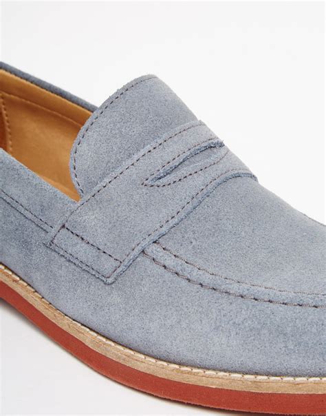 ASOS Penny Loafers In Blue Suede in Blue for Men - Lyst