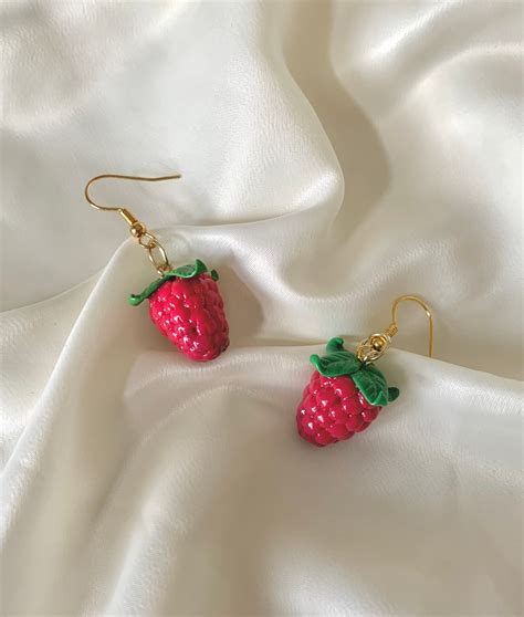 Handmade Polymer Clay Cottagecore Raspberry Earrings | Etsy