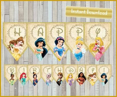 Disney Princess birthday banner, Disney Princess happy birthday banner printable, Disney ...