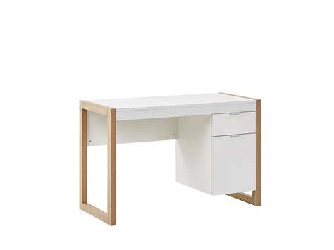 1 Drawer Home Office Desk with Cupboard 110 x 50 cm White with Light Wood JOHNSON | Beliani.co.uk