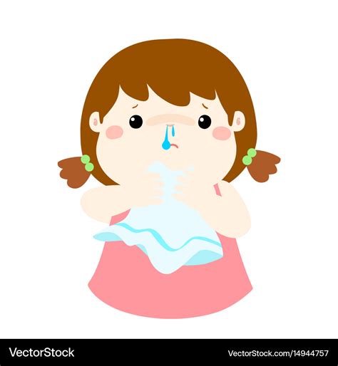 Sick girl runny nose cartoon Royalty Free Vector Image