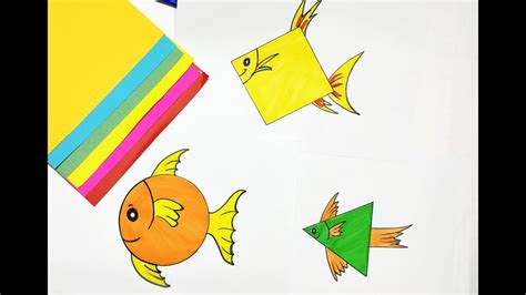 Learn how to draw and color 3 types of Fish, drawing & painting from basic shapes for kids ...