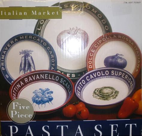 NIB! 5 Piece Italian Market Pasta Bowl Set Italy 703869; 1 Serving Bowl 4 Plates | eBay