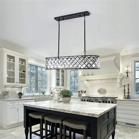 Crystal Rectangular Chandelier Flush Mount Island Lighting,5-Lights ...