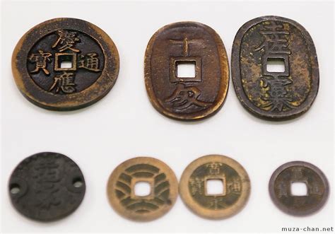 Square-holed old Japanese coins