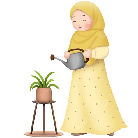 Hijab Girl Gardening And Watering Plants, Gardening, Watering, Plants PNG Transparent Clipart ...